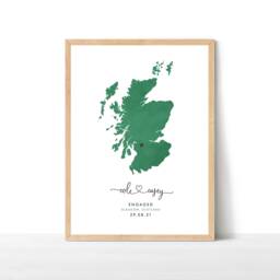 Scotland Engagement Map Print, Watercolour Wedding Map, Personalised Gift, Travel Print - thumbnail 1