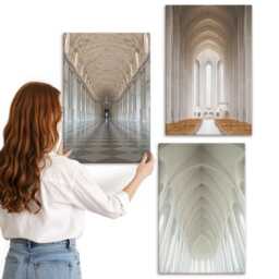 3 Piece Canvas Set - Interiors Of Historic Buildings & Cathedrals, Beige Wall Art Large, Travels Hanging - thumbnail 3