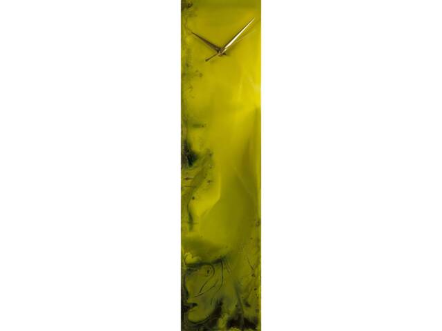Unique Wall Clock Glass Art, Yellow Home Decor Modern Clock, Narrow Art Abstract Luxury For Kitchen Or Bedroom - image 1