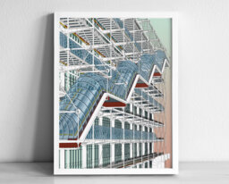 Centre Pompidou France Modern Architecture Art Print - Graphic Illustration Abstract Poster Minimalist Beaubourg - thumbnail 1