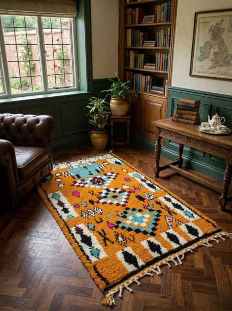 Orange Berber Rug Handwoven Moroccan Shag, Bohemian Style - image 1