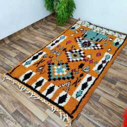 Orange Berber Rug Handwoven Moroccan Shag, Bohemian Style - thumbnail 2