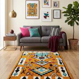 Orange Berber Rug Handwoven Moroccan Shag, Bohemian Style - thumbnail 3
