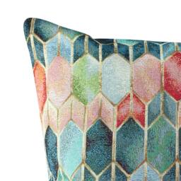 Extra-Large Vintage Venice Stained Glass Style Tapestry Cushion. Geometric Renaissance Design With Gold Detailing. 23x23 - thumbnail 2