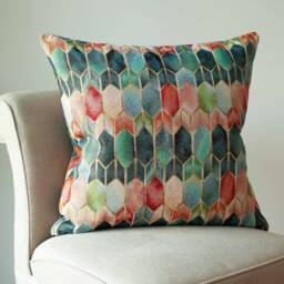 Extra-Large Vintage Venice Stained Glass Style Tapestry Cushion. Geometric Renaissance Design With Gold Detailing. 23x23