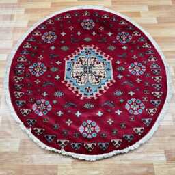 4x4 Red Hand-Knotted Wool Oriental Rug - Circle Afghan - thumbnail 3