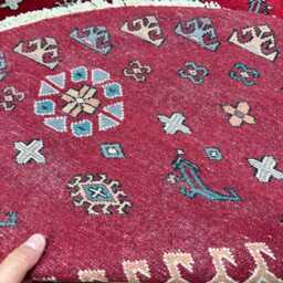 4x4 Red Hand-Knotted Wool Oriental Rug - Circle Afghan - thumbnail 4