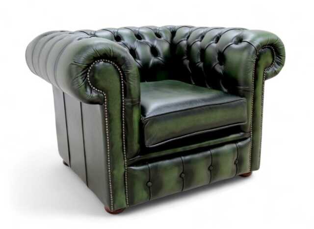 Chesterfield Chair Club Low Back Style Real Leather Antique Green Handmade New - image 1
