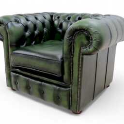 Chesterfield Chair Club Low Back Style Real Leather Antique Green Handmade New - thumbnail 3