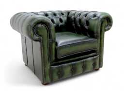 Chesterfield Chair Club Low Back Style Real Leather Antique Green Handmade New - thumbnail 1