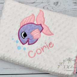 Baby Blanket Personalized Minky-Fish Baby Blanket-Fish Minky Blanket-Girl Fish Blanket-Aqua Girl Blanket - Pink Minky Blanket - thumbnail 3