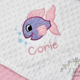 Baby Blanket Personalized Minky-Fish Baby Blanket-Fish Minky Blanket-Girl Fish Blanket-Aqua Girl Blanket - Pink Minky Blanket - thumbnail 2