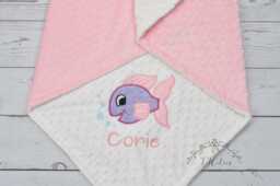 Baby Blanket Personalized Minky-Fish Baby Blanket-Fish Minky Blanket-Girl Fish Blanket-Aqua Girl Blanket - Pink Minky Blanket - thumbnail 1