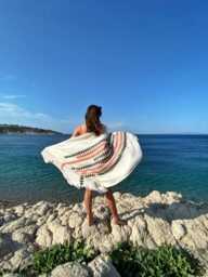Block Printed Bath Towel, 60/40 Cotton/Bamboo Beach Towel