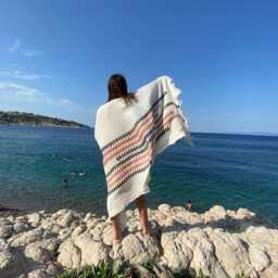 Block Printed Bath Towel, 60/40 Cotton/Bamboo Beach Towel - thumbnail 2