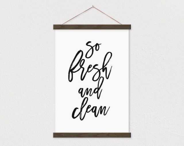 Bathroom Wall Decor - So Fresh & Clean On Canvas With Wood Poster Hanger - Wooden Frame - image 1