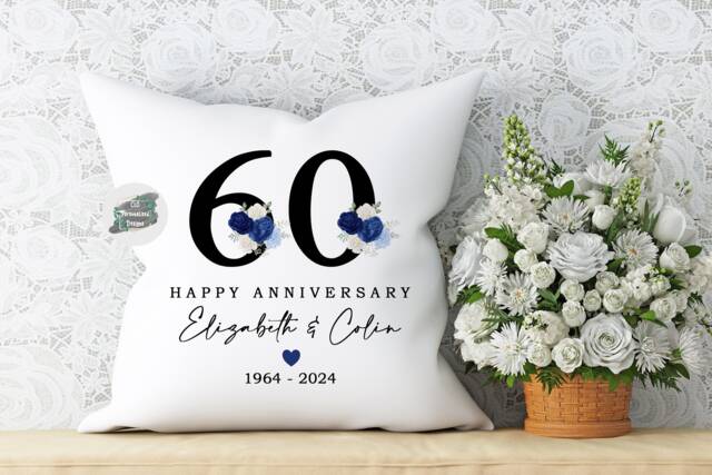 Personalised Floral Anniversary Cushion, 60Th Gift - image 1