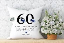 Personalised Floral Anniversary Cushion, 60Th Gift - thumbnail 1