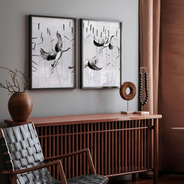 Zen Living Room Wall Art Decor, Japanese Office Decor Print Gift Set Of 2, Bedroom Wall Over The Bed, Calm Landscape Framed Artwork - image 1