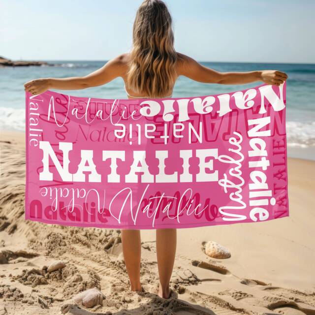 Personalized Beach Towel With Name, Oversized Custom Monogram Pool Towel, Signature For Kids, Vacation Gift, Picnic - image 1