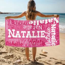 Personalized Beach Towel With Name, Oversized Custom Monogram Pool Towel, Signature For Kids, Vacation Gift, Picnic