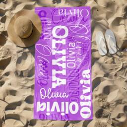 Personalized Beach Towel With Name, Oversized Custom Monogram Pool Towel, Signature For Kids, Vacation Gift, Picnic - thumbnail 2