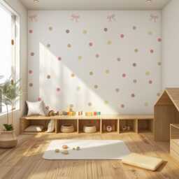Pink Bow Wall Decals For Girls Bedroom, Neutral Nursery Stickers, Boho Polka Dot Decals, Peel & Stick Decor - thumbnail 3