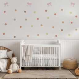 Pink Bow Wall Decals For Girls Bedroom, Neutral Nursery Stickers, Boho Polka Dot Decals, Peel & Stick Decor - thumbnail 2
