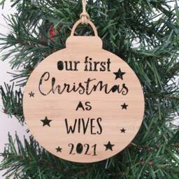 Husbands First Christmas Bamboo Ornament - Personalized Gay Wedding Gift - thumbnail 2