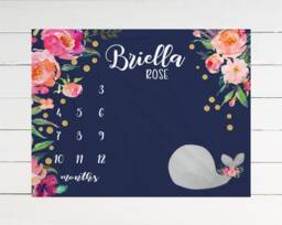 Nautical Whale Milestone Blanket Personalized Monthly Growth Tracker Custom Baby Shower Gift For New Mom Watercolor Floral - thumbnail 1