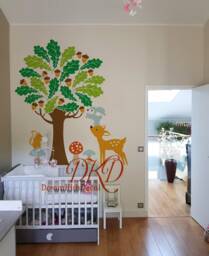 Nursery Tree Wall Decal, Forest Animals, Kids Room Decor