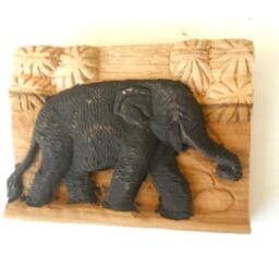 "Two Wood Carving Elephants Natural Teak Art Hand Carved Elephant Home Decor Wall Hanging/Gift Sculpture 5""x3.5" - thumbnail 3