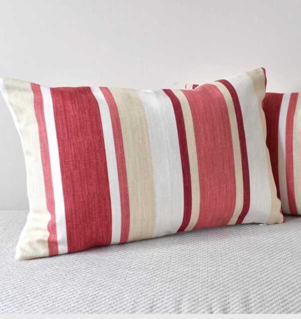 "Laura Ashley Awning Stripe Cushion, Pale Cranberry 17"" By 12" - image 1