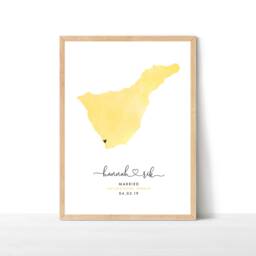 Engagement Map Print, Destination Travel Map, Personalised Gift, Watercolour Wedding Tenerife Print - thumbnail 1