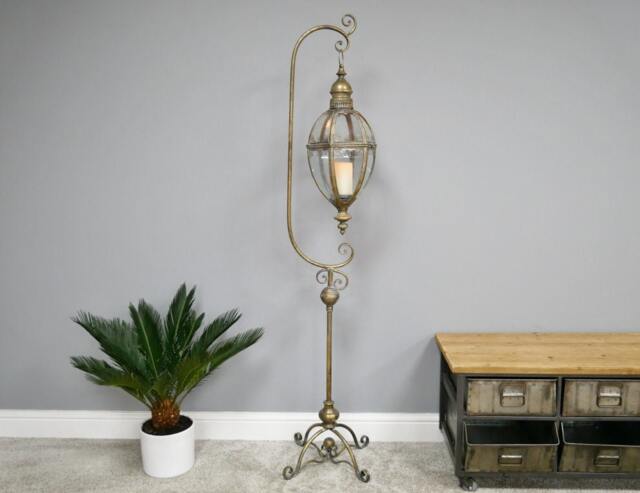 Large Free Standing Hanging Lantern - Candle Metal & Glass Home Gift Antique Style - image 1