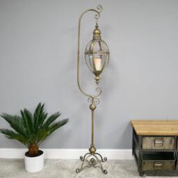 Large Free Standing Hanging Lantern - Candle Metal & Glass Home Gift Antique Style - thumbnail 3