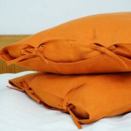 White Linen Pillow Cover With Ties - Farmhouse Style Cushion Cover, Soft Washed Pillowcase - thumbnail 4