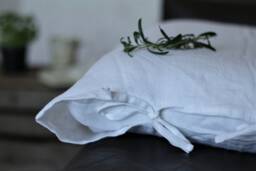 White Linen Pillow Cover With Ties - Farmhouse Style Cushion Cover, Soft Washed Pillowcase