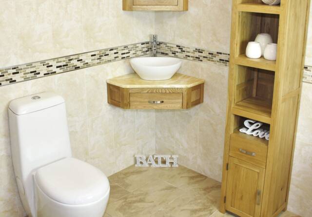Bathroom Vanity Unit Oak Corner Wash Stand Golden Onyx & Ceramic Basin 501Wgocbc - image 1