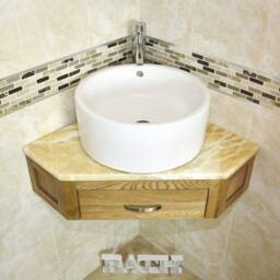 Bathroom Vanity Unit Oak Corner Wash Stand Golden Onyx & Ceramic Basin 501Wgocbc - thumbnail 3