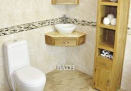Bathroom Vanity Unit Oak Corner Wash Stand Golden Onyx & Ceramic Basin 501Wgocbc