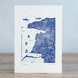 Sorrento Print, Amalfi Coast. Handprinted Linocut, Handmade. First Class Post - thumbnail 1