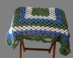 Crochet Baby Blanket, Blue Sage Green Afghan, Granny Square, Shell Edge - thumbnail 1