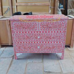 Designer Mother Of Pearl Pink Floral Pattern Chest 4 Drawers - thumbnail 4