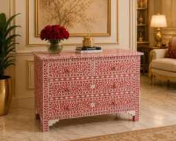 Designer Mother Of Pearl Pink Floral Pattern Chest 4 Drawers - thumbnail 1