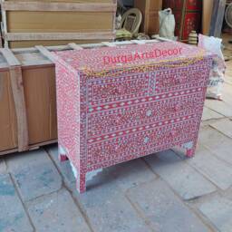 Designer Mother Of Pearl Pink Floral Pattern Chest 4 Drawers - thumbnail 2