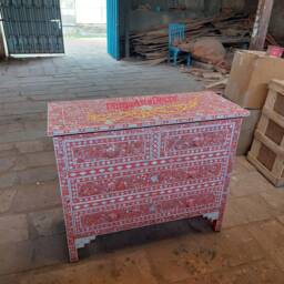 Designer Mother Of Pearl Pink Floral Pattern Chest 4 Drawers - thumbnail 3