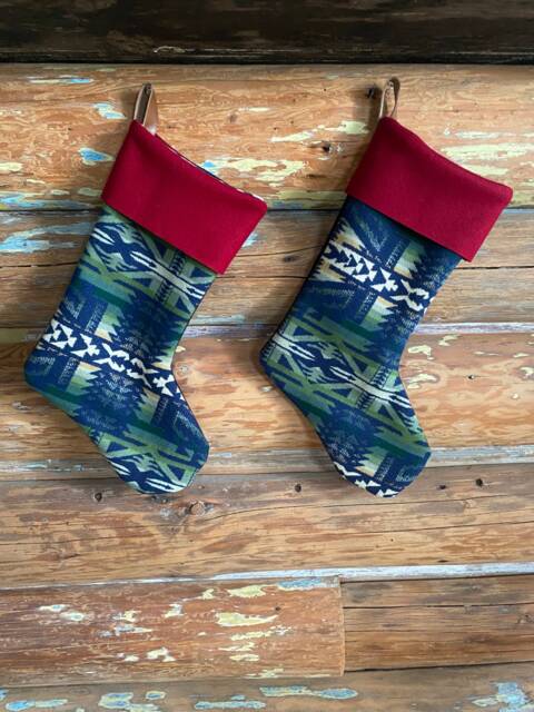 Blue & Green Christmas Stocking Made From Pendleton Wool - Dog Bone - image 1