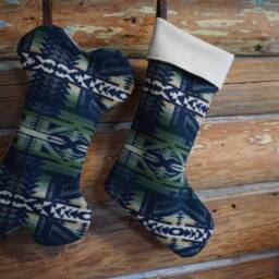 Blue & Green Christmas Stocking Made From Pendleton Wool - Dog Bone - thumbnail 3
