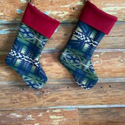 Blue & Green Christmas Stocking Made From Pendleton Wool - Dog Bone - thumbnail 4